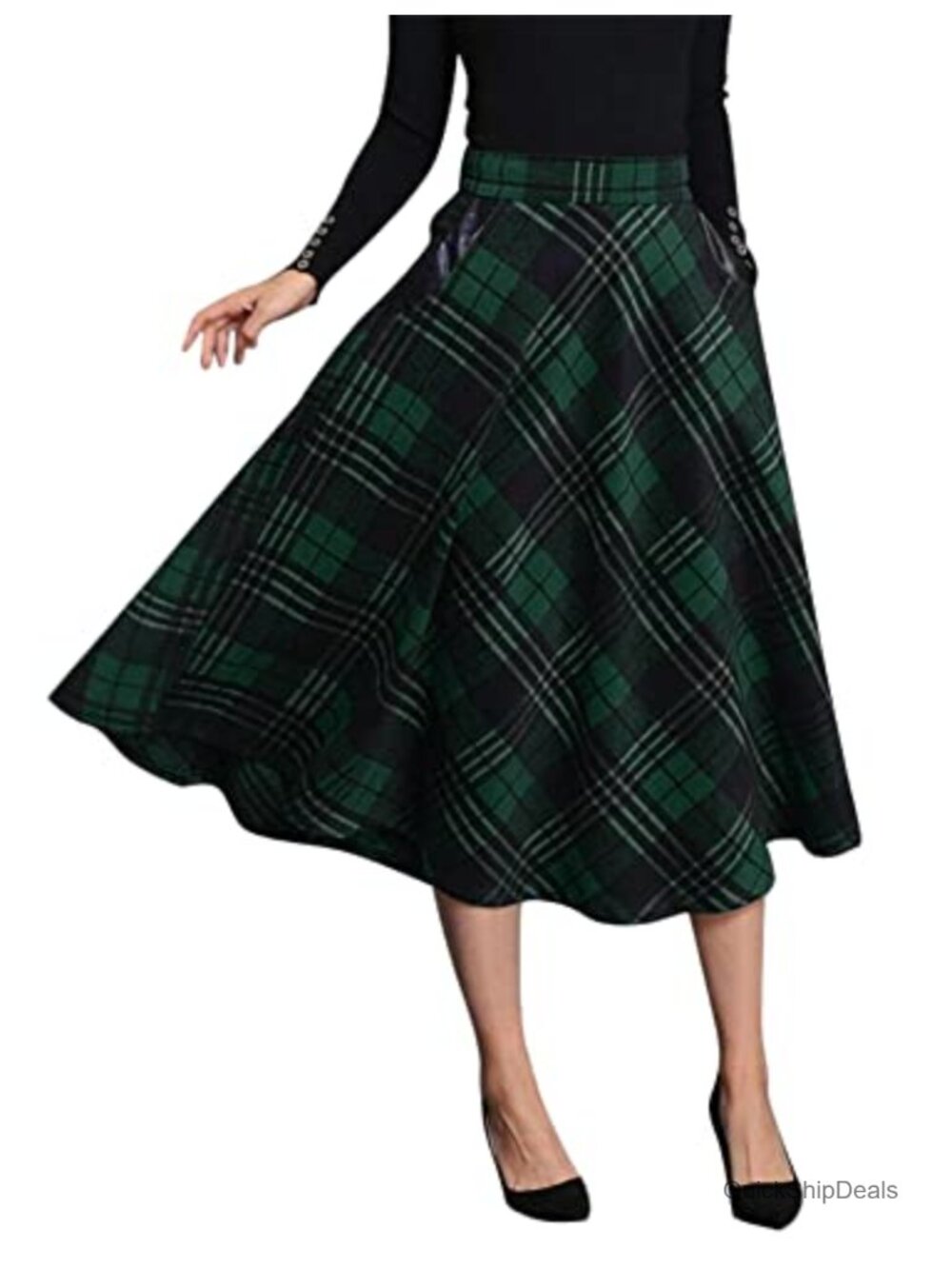 Wool Plaid A-Line Pleated Tartan Maxi Skirt High Waist